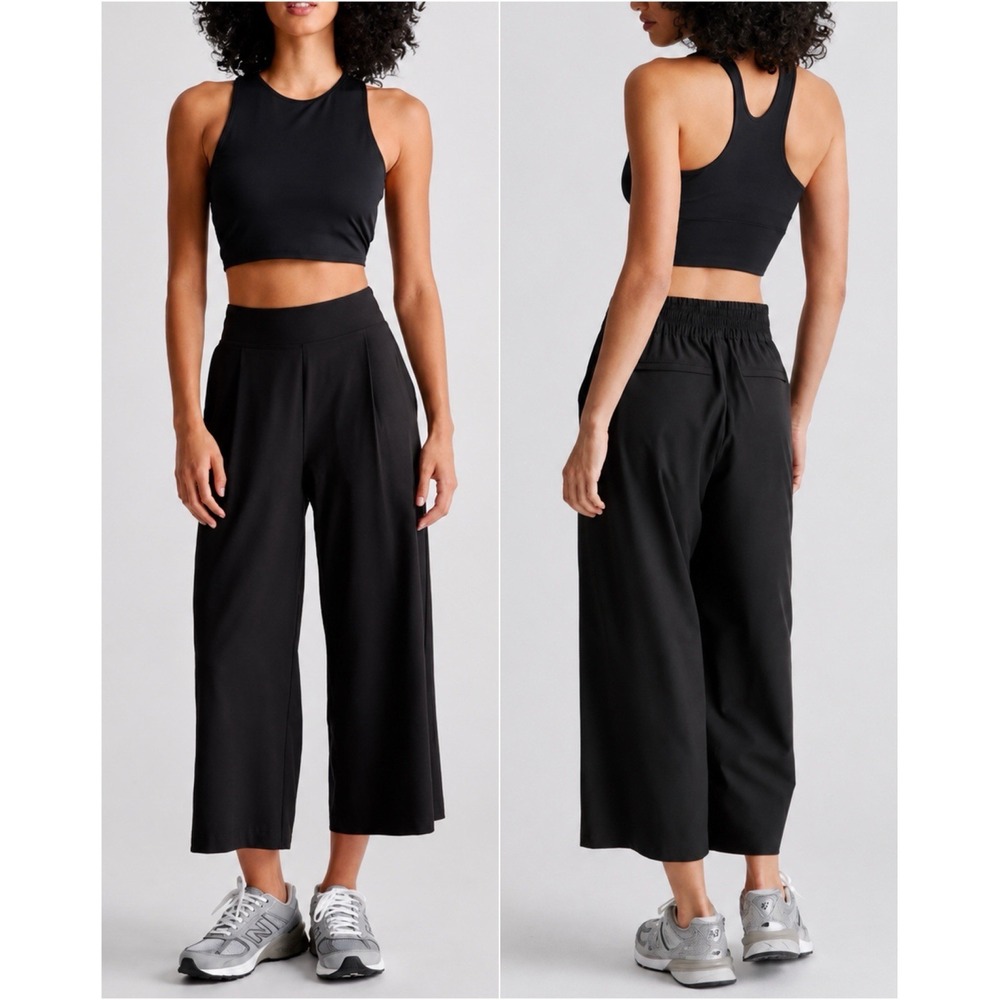 Quince Performance Tech Wide Leg Pants XL Black Cropped Pull On Stretch NWT